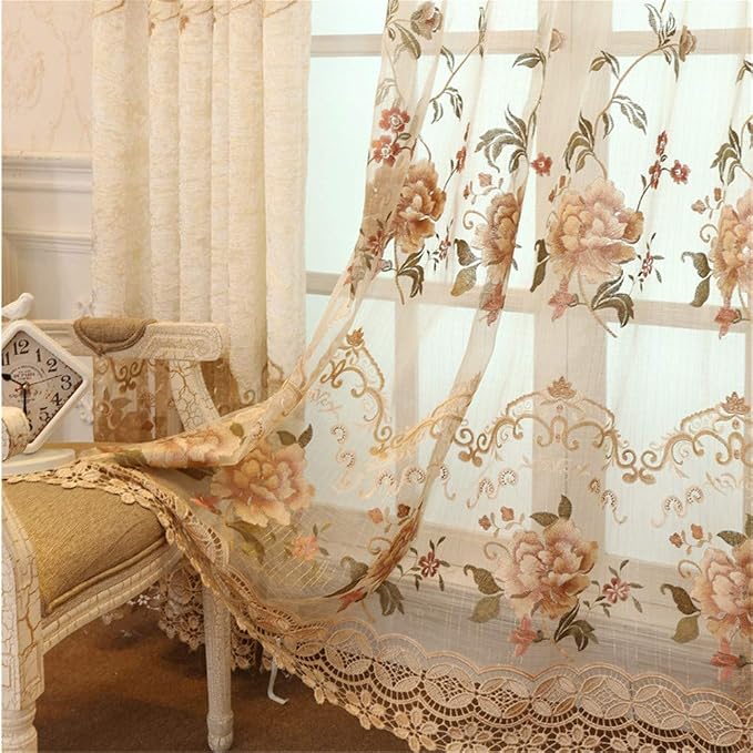1 Panel European Embroidered Floral Sheer Curtain Rod Pocket Top | Royal by NewWPKIRA