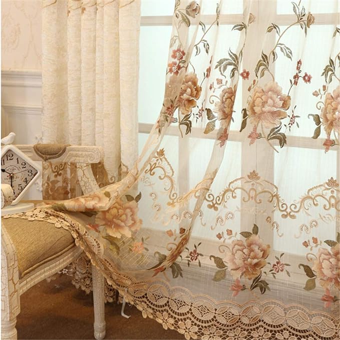 1 Panel European Embroidered Floral Sheer Curtain Rod Pocket Top | Royal by NewWPKIRA