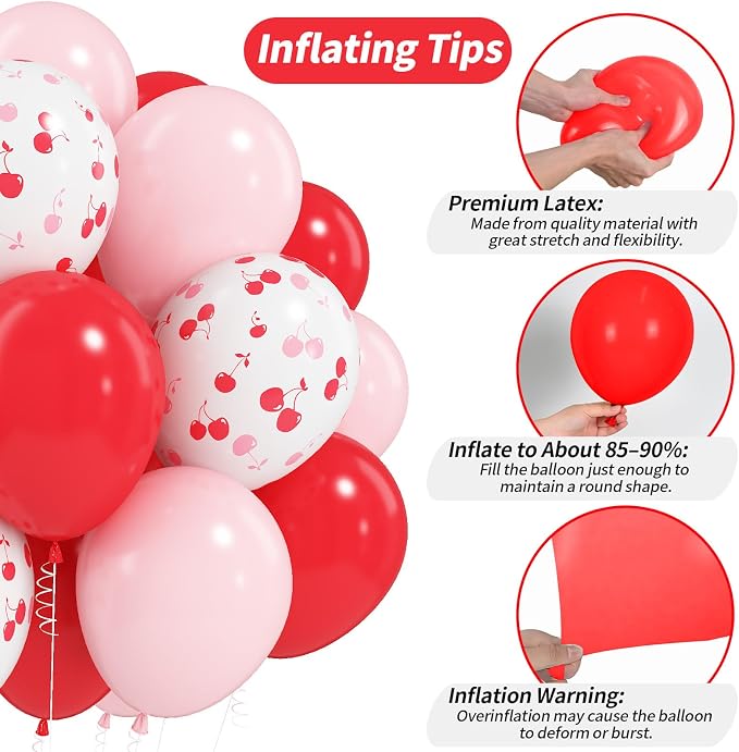 Cherry Balloons, 12 Inch Red and Pink Balloons Cherry on Top Balloon Pastel - Image 6