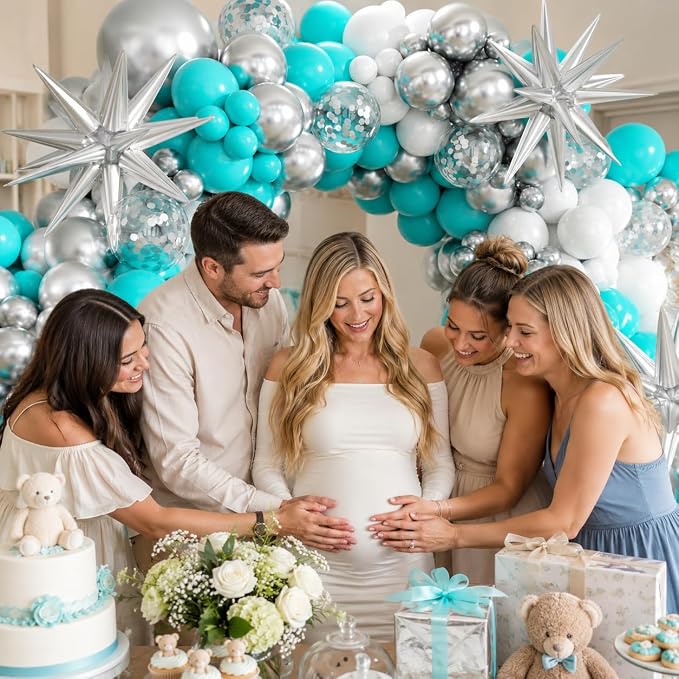 Teal Metallic Silver White Balloons Garland Arch Kit - Image 3