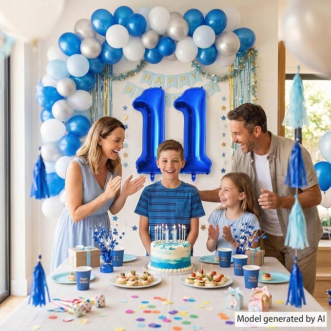 Navy Blue Number 11 Balloon 40 Inch, Shiny Foil Twin Digit Event Decor | - Image 6