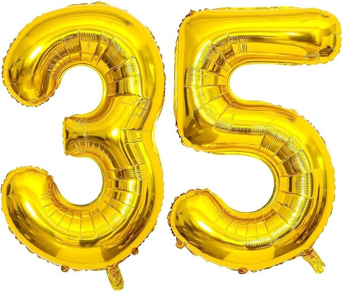 Gold 35 Number Balloons, 40 Inch Giant Number 35 Balloons Foil Mylar Helium by Lovoir
