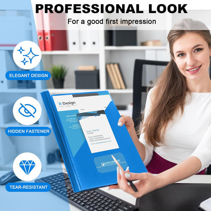 Teling 24 Pcs Clear Report Cover with 3 Prongs, Plastic Report Presentation Folders 90 Sheet Capacity Resume Document Covers for School Office (Blue)