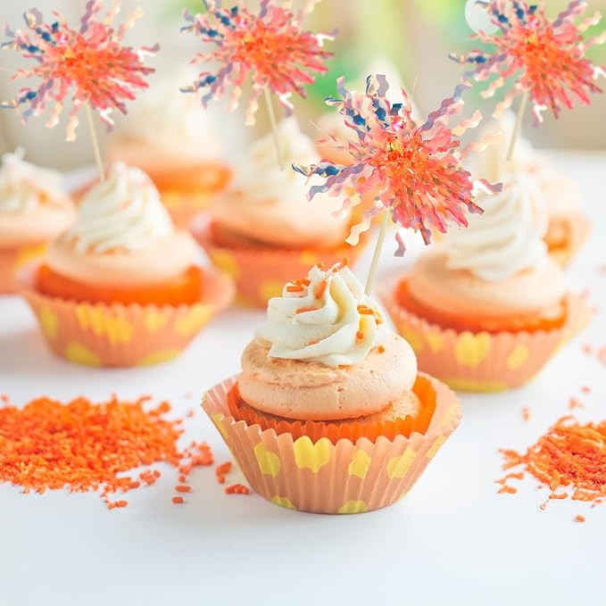 Gyufise 30Pcs Foil Firework Cupcake Toppers Sparkle Tinsel Cake Toppers Tinsel - Image 4