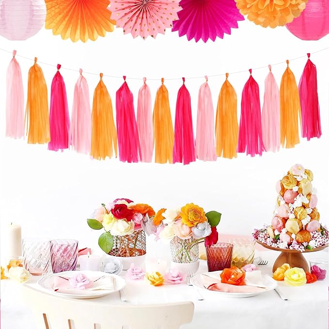 Hot-Pink Orange Fall Party-Decorations Tassel-Garland - Image 6
