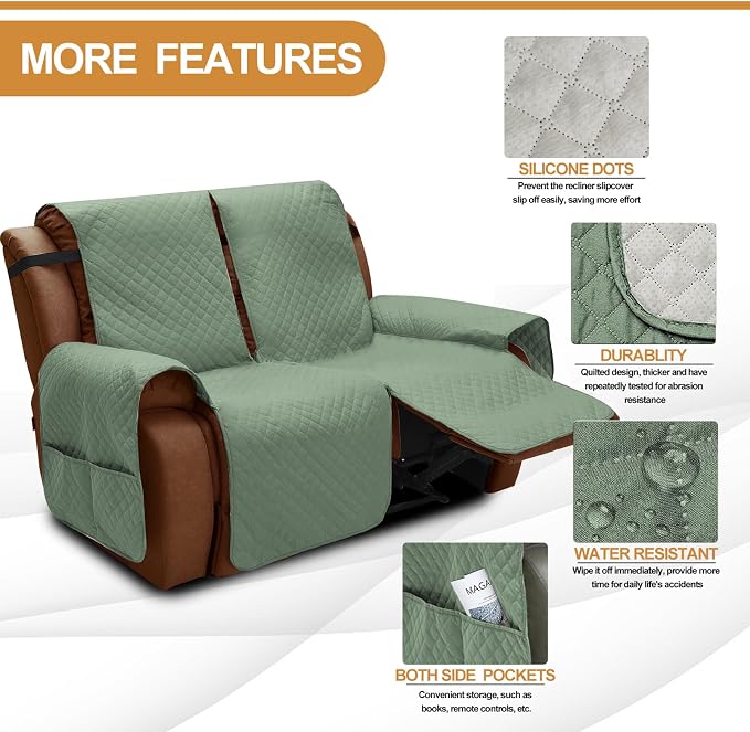 XINEAGE Water Resistant Recliner Cover, 2 Seat Loveseat Covers - Image 4