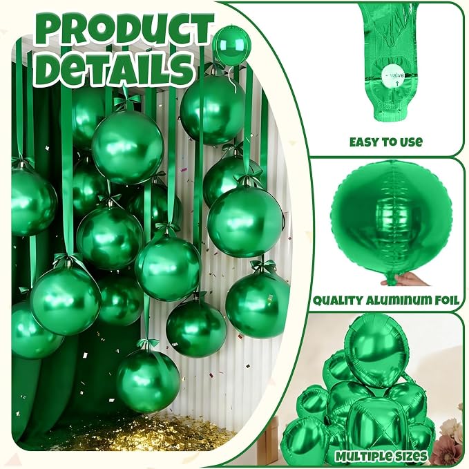 12Pcs Green Round Balloons Foil, Big Metallic Green Foil Balloons - Image 3