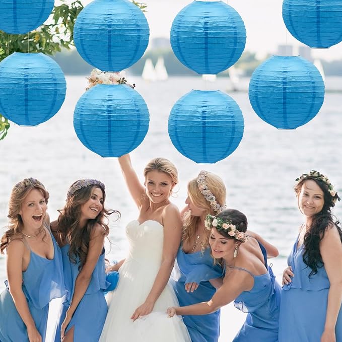 Sky Blue Paper Lanterns Round Shape Lanterns - Image 4