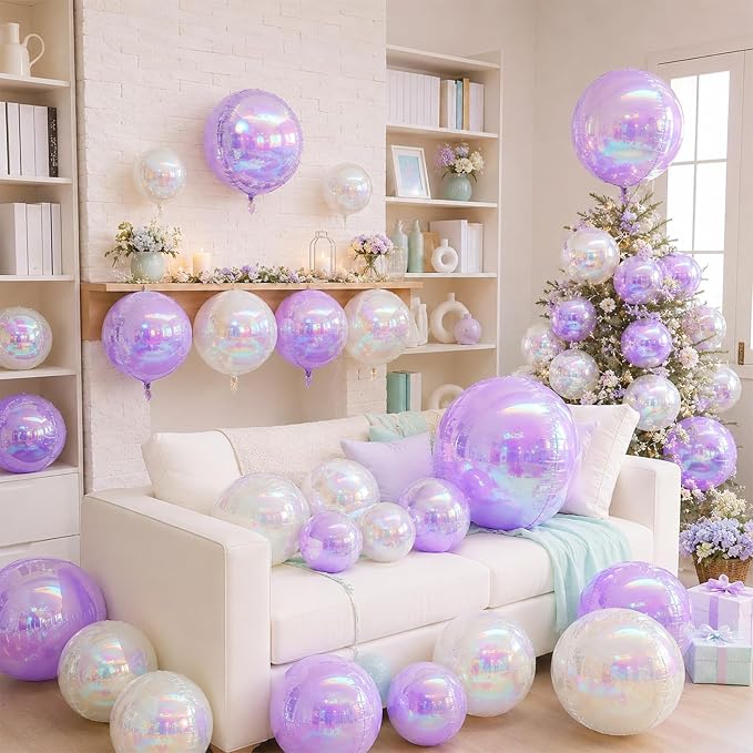 Biapian 12 Pcs Iridescent Round Foil Balloons, Different Size Holographic - Image 5