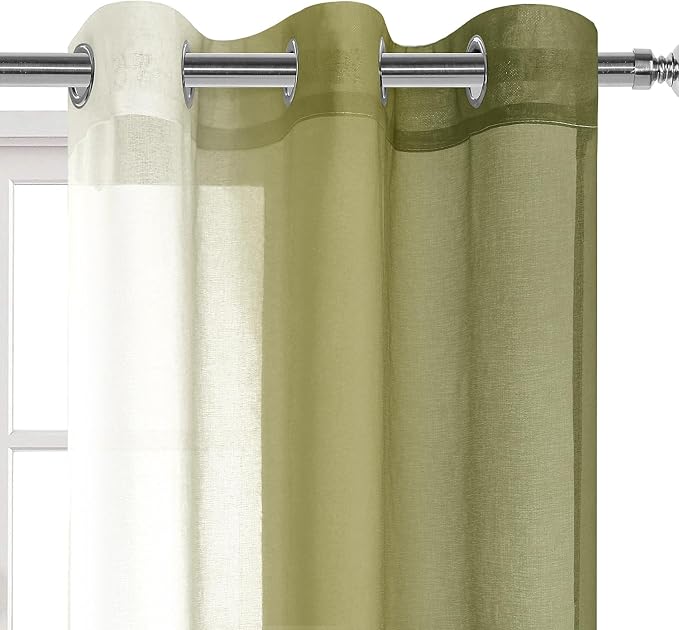 DWCN Olive Green Faux Linen Ombre Sheer Curtains - Image 2
