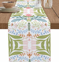 Green Blue Pink Boho Floral Cotton Linen Table Runner for Dining Kitchen, Wedding Outdoor Party Tablerunners Decoration, Retro Bohemian Botanical Dresser Scarf Coffee Tablecloth Runners 13x72 Inches