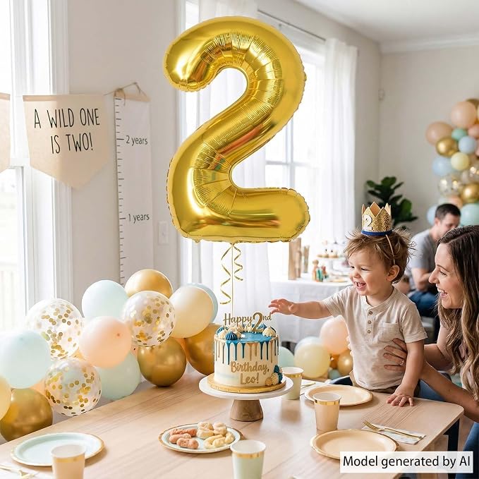 Gold Number 2 Balloon 40 Inch, Shiny Foil Decor - Image 2
