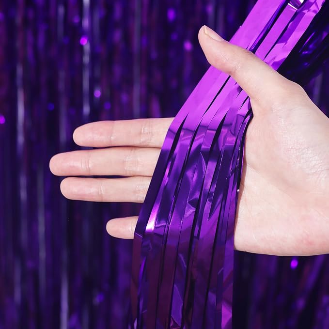 Voircoloria Purple Foil Fringe Backdrop Curtains, Birthday Party Decorations - Image 2