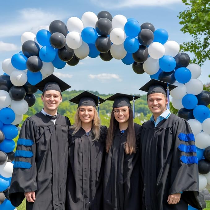 Blue and Black Balloons, 12 Inch Graduation Balloons, Dark Blue Black White - Image 7