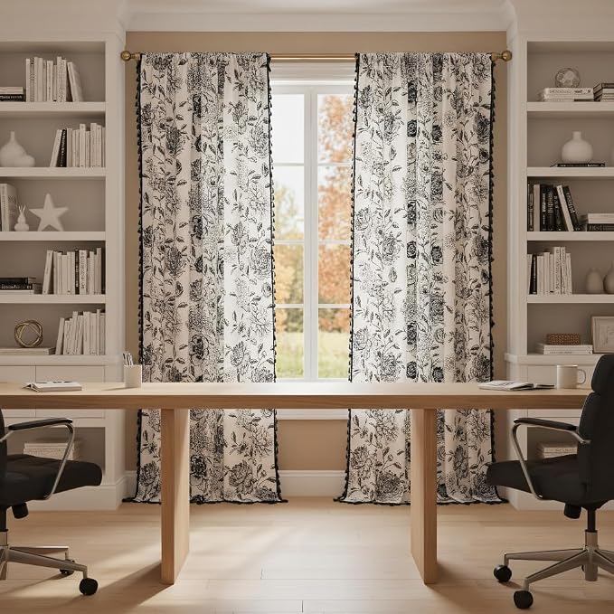 F-CHU Boho Curtains for Living Room 96 Inch Length French Country Floral Drapes - Image 2