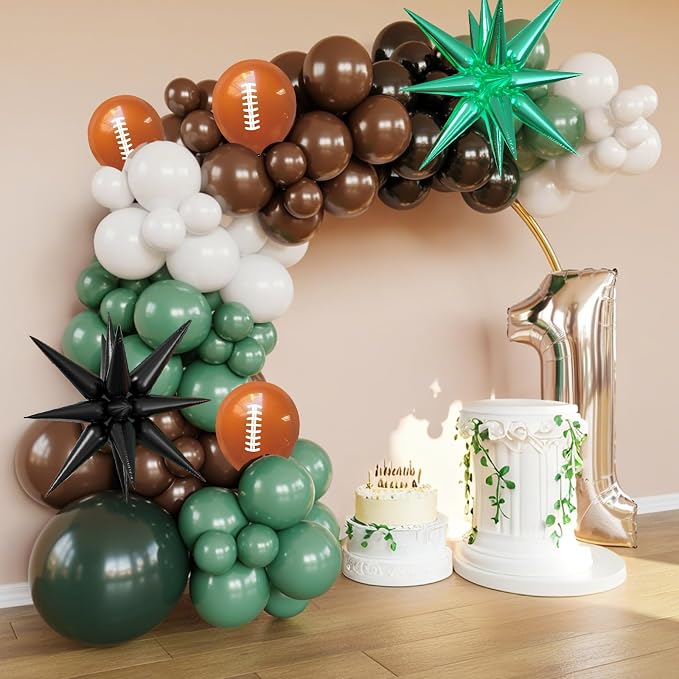 Football Balloons, 12 Inch Green Brown Football Party Balloon - Image 4