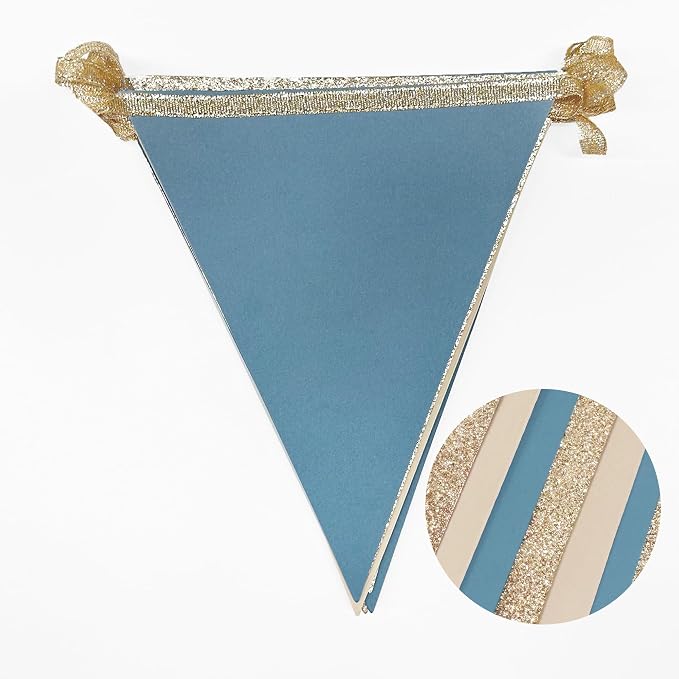 30Ft Champagne Gold Dusty Blue Beige Party Decorations Pennant Banner Flag - Image 3