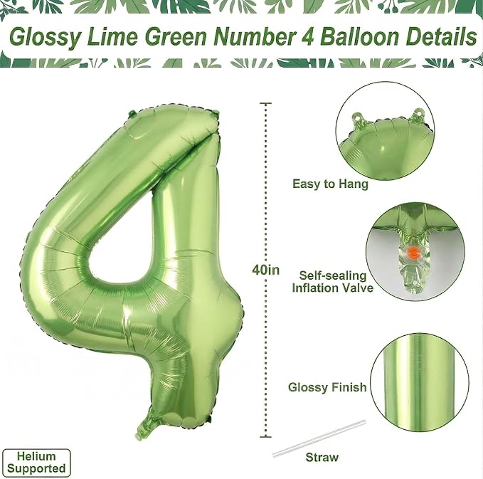 Shiny Metallic Light Green Foil Finish Number 14 Balloon, Botanical Themed - Image 4
