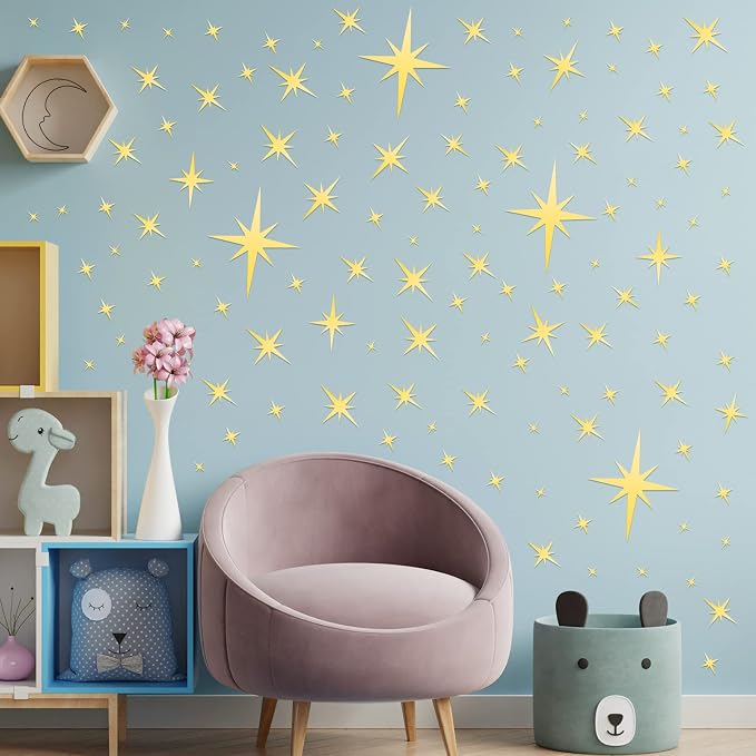 Zonon 82 Pieces Mirror Wall Stickers Star Wall Decals Decor Removable 3D - Image 6