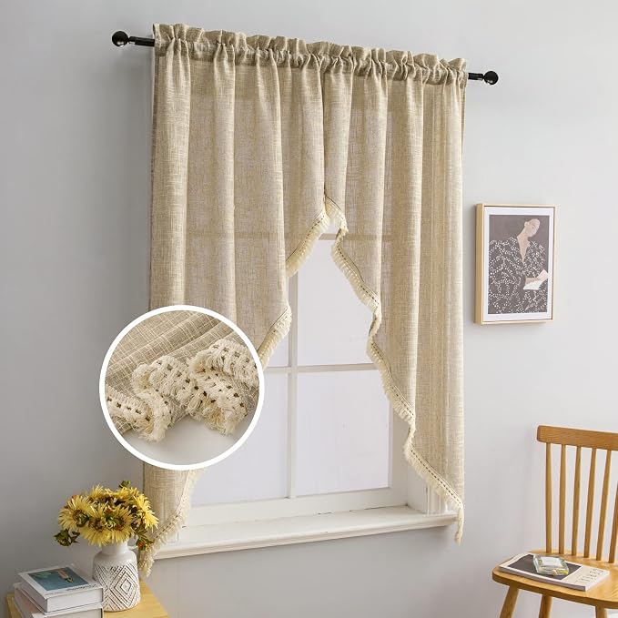 Beda Home Tassel Linen Textured Swag Curtain Valance by BedaHomeBedaLife