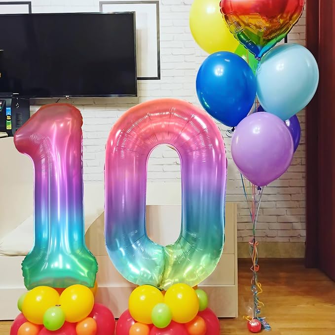 40 Inch Rainbow Number Balloon 0, Large Number Foil Mylar Balloons - Image 3
