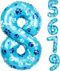 40 Inch Blue Dog Paw Birthday Balloons, Number 8 Balloons by AXBMM