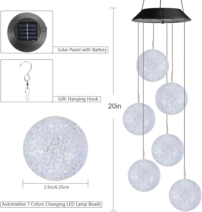 Toodour Solar Wind Chime, Color Changing Ball Wind Chimes Gifts - Image 3