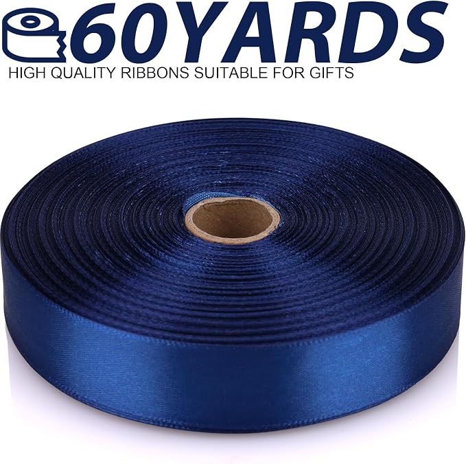 7/8 Inch 60 Yards Deep Blue Satin Craft Ribbon-Single Face Polyester Ribbon - Image 2