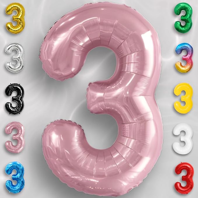 Pink Pearl Number Balloon 3 Mylar Foil Macaron Balloons 40 inch - Image 2