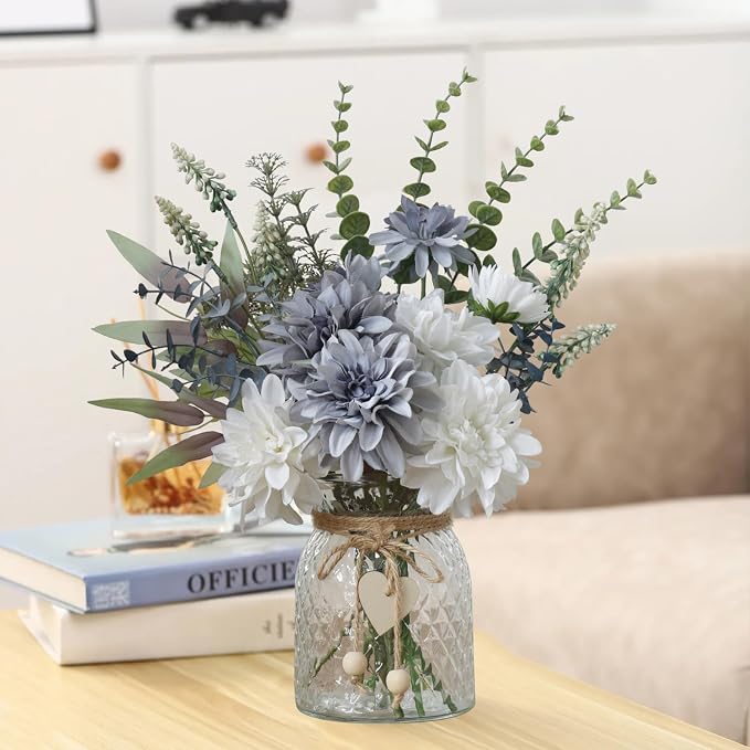 Leftover Fake Flowers with Vase, Silk Dahlia Flowers, Artificial Flowers in Vase - Image 4
