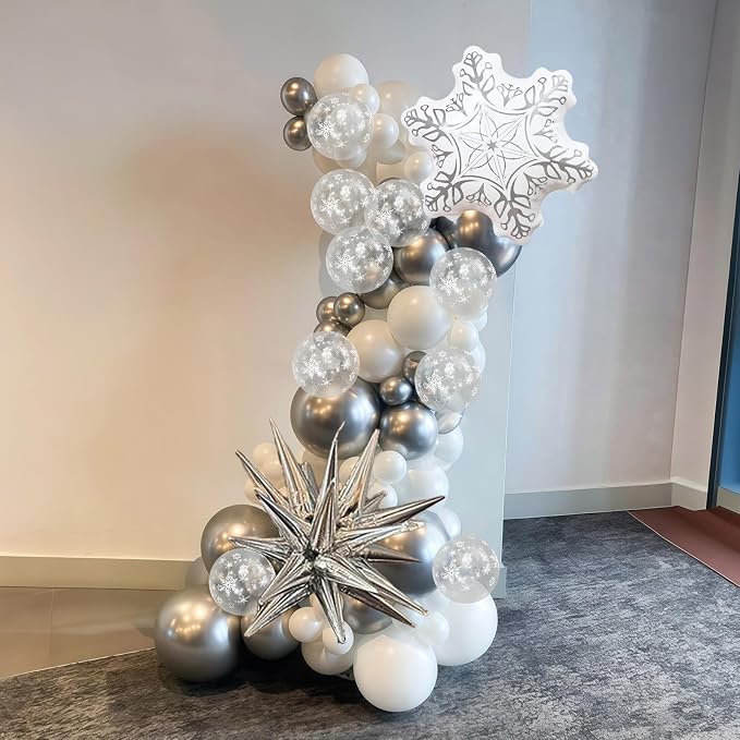 White Silver Snowflake Christmas Balloons, 18 Inch White Snowflake Foil Balloon - Image 8