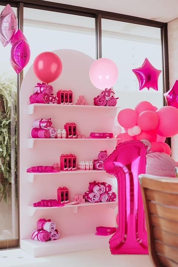 40 Inch Number Balloons Hot Pink 1 Cowgirl Pink 1st Birthday Decor 9 Pcs | - Image 3