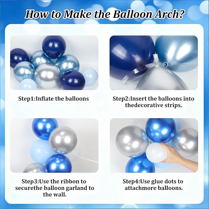 130pcs Blue and Silver Balloon Arch Kit Navy Blue Silver Confetti Balloons | - Image 3