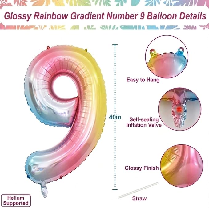 Rainbow Ombre Number 9 Balloon 40 Inch Pastel Foil - Image 4