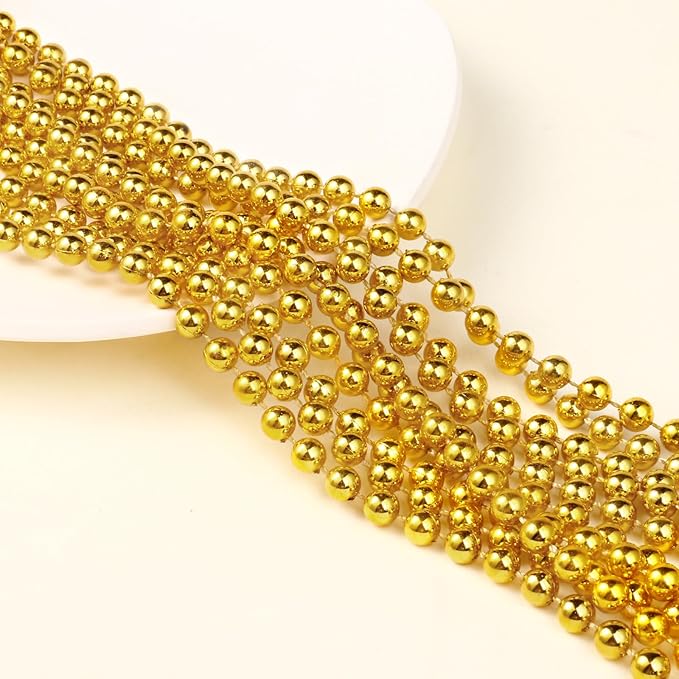 [98 Feet] Gold Pearl Beads Garland, 6MM 33 Yards Gold Faux Pearl Beads String Roll Bulk for DIY Craft Christmas Tree Wedding Party Decoration