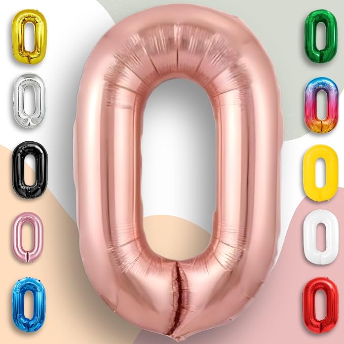 Rose Gold Number Balloon 0 Mylar Foil Balloons 40 inch - Image 5
