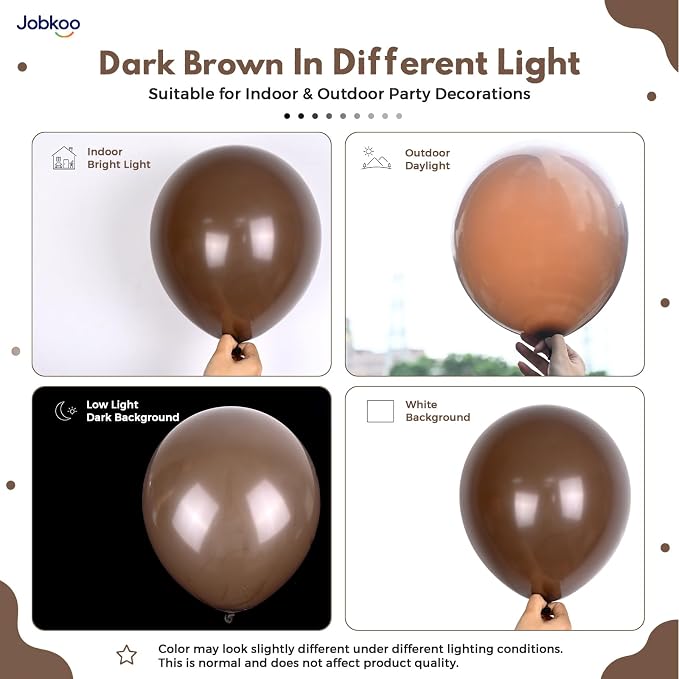 Jobkoo Brown Balloons 12 Inch, Dark Brown Coffee Neutral Latex Balloon | Matte - Image 3
