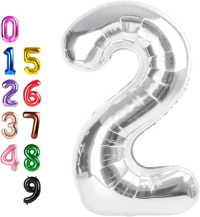 2 Balloon 40 inch Silver Number Balloons by Enyeopd