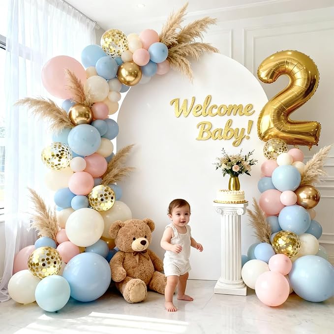 Gender Reveal Dusty Pink Blue Balloon Arch Kit 129 PCs | Teddy Bear Theme Boho - Image 5