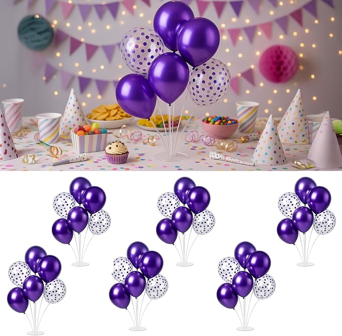 6pcs Purple Balloon Stands Kit Table Centerpiece Table Decorations by Unknown