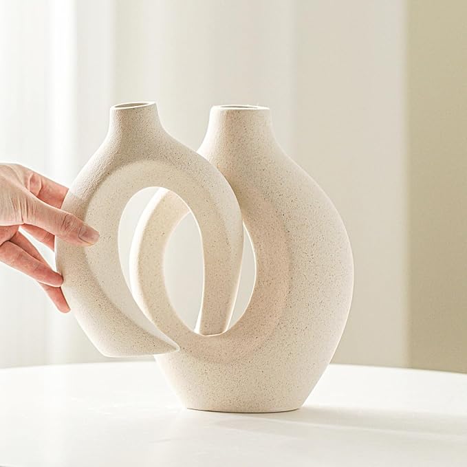 Lvases Snuggle Hollow Ceramic Vase Set of 2, Boho Home Decor - Image 2