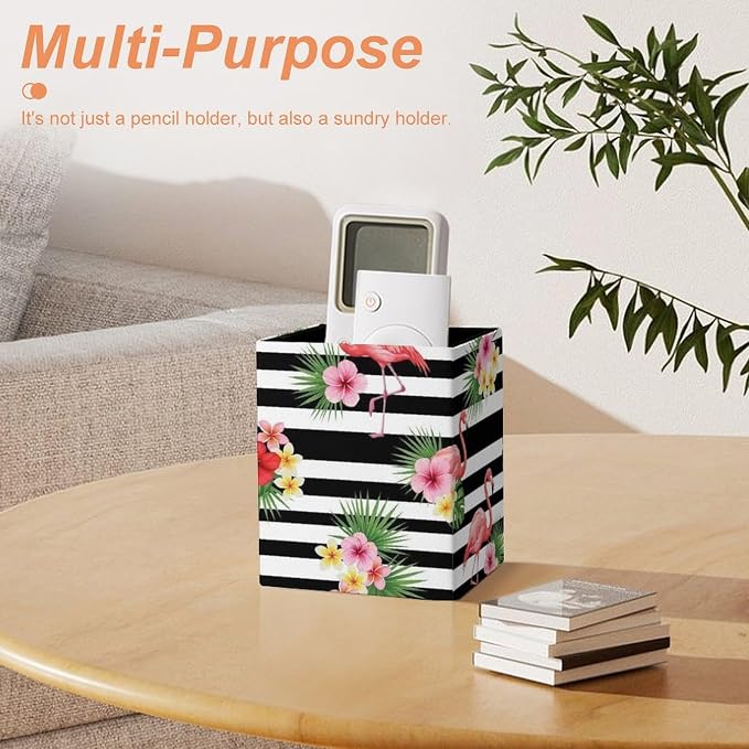 Pen Pencil Holder Black And White Striped Flamingo, Makeup Brush Holder Cup - Image 7