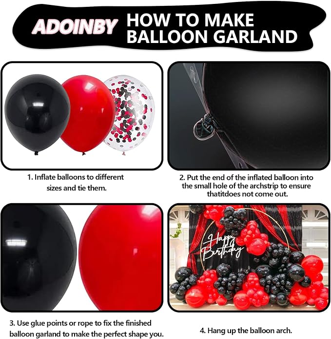 Red and Black Balloon Arch Kit, Graduation, Anniversary, Prom Decorations - Image 3