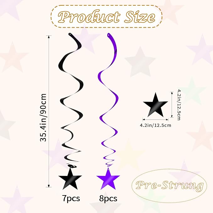 BEISHIDA Black Purple Star Halloween Hanging Swirl Decorations, Halloween Party - Image 2