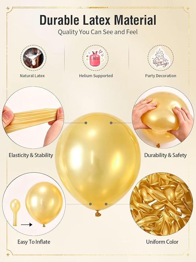 Gold and White Balloons 12 Inch 60 Pcs Metallic Gold Pearl White Latex Confetti - Image 6