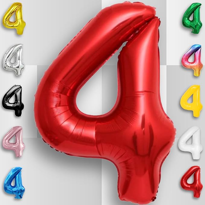 Red Number Balloon 4 Mylar Foil Balloons 40 inch - Image 5
