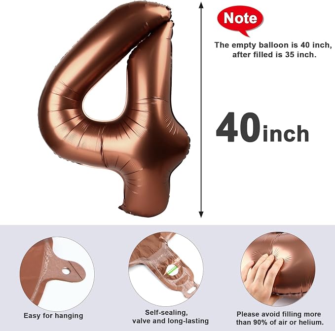40 Inch Number 4 Balloon, Coffee Brown Birthday Decorations - Image 6