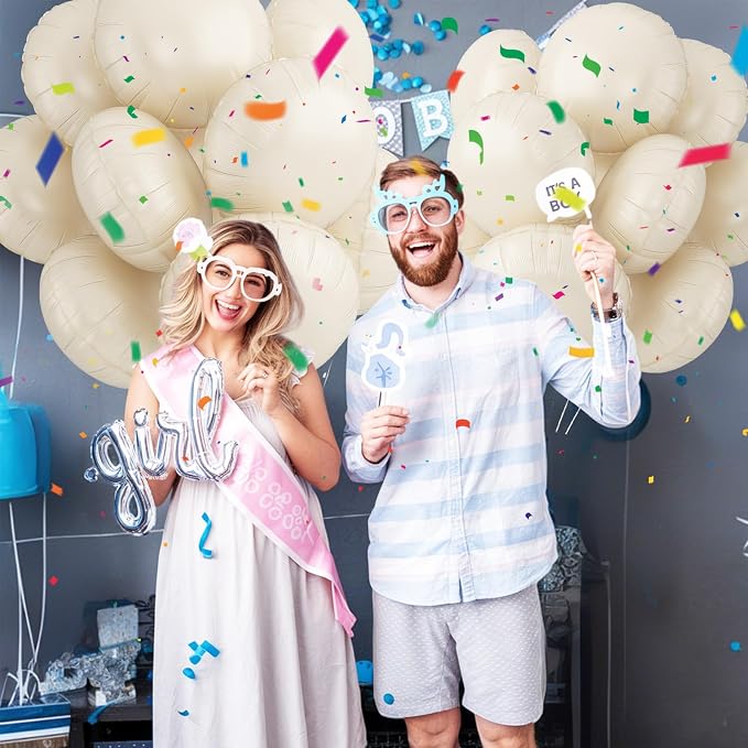 20PCS Round Shaped Foil Balloons, 18 Inch Round Foil Balloon, Ivory Sand Cream - Image 5