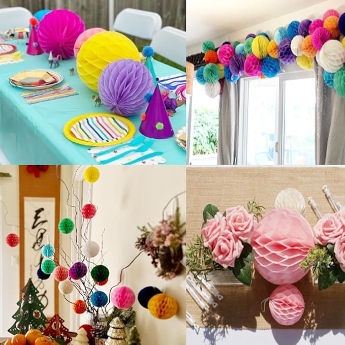 8pcs 8inch Paper Honeycomb Balls Decorative Tissue Honeycomb Balls Paper Pom Poms Flower Balls Art Hanging Balls for Birthday Wedding Nursery Baby Shower Home Decor (8inch, Lt-Pink)