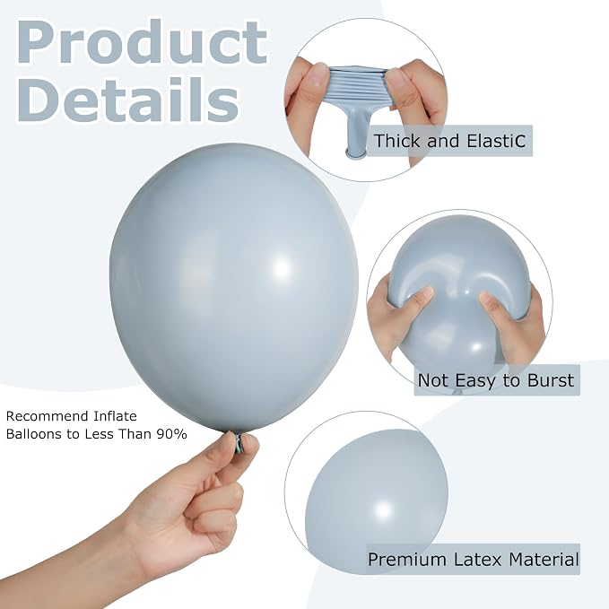 Ouddy Party 129Pcs Dusty Blue Balloons Different Sizes 18 12 10 5 Inch - Image 3